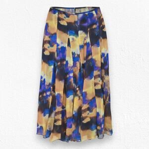 Y2K Vintage Jones New York Blue Yellow Silk Watercolor Semi-Sheer Skirt Size 10P